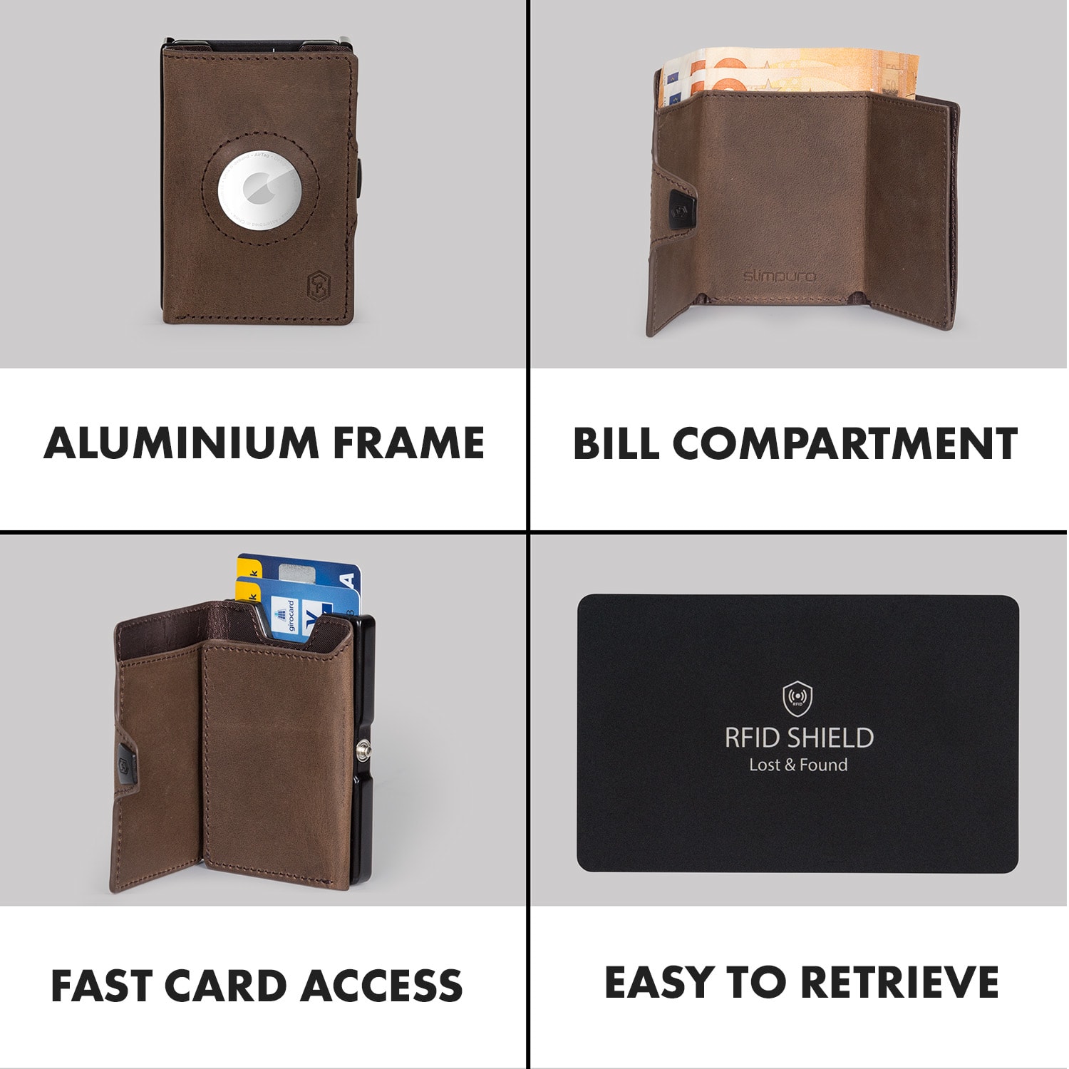 Slimpuro ZNAP Airtag Wallet, 12 kariet, priehradka na mince, 8,9 x 1,8 x 6,3 cm (Š x V x H), ochrana RFID – Obrázok 2