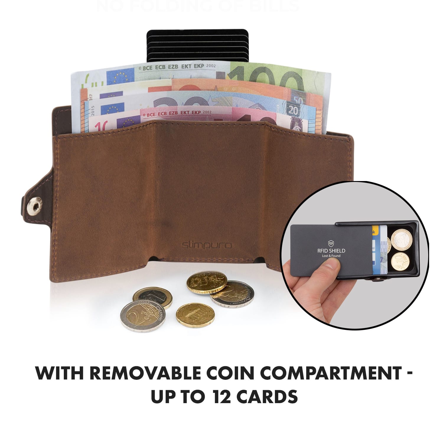 Slimpuro ZNAP Airtag Wallet, 12 kariet, priehradka na mince, 8,9 x 1,8 x 6,3 cm (Š x V x H), ochrana RFID – Obrázok 3