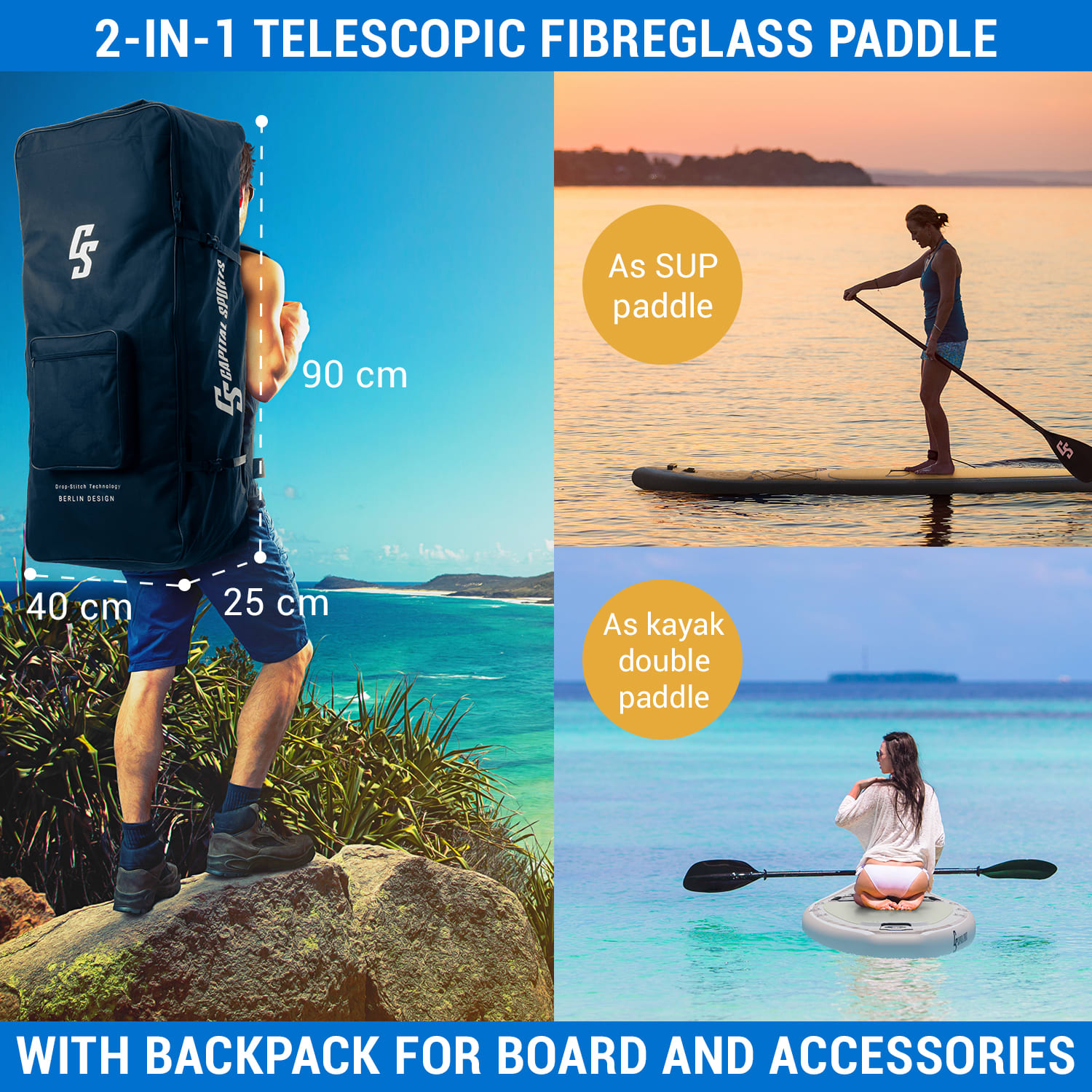 Capital Sports Kipu Allrounder 365, nafukovací Paddelboard, SUP board Set, cruiser