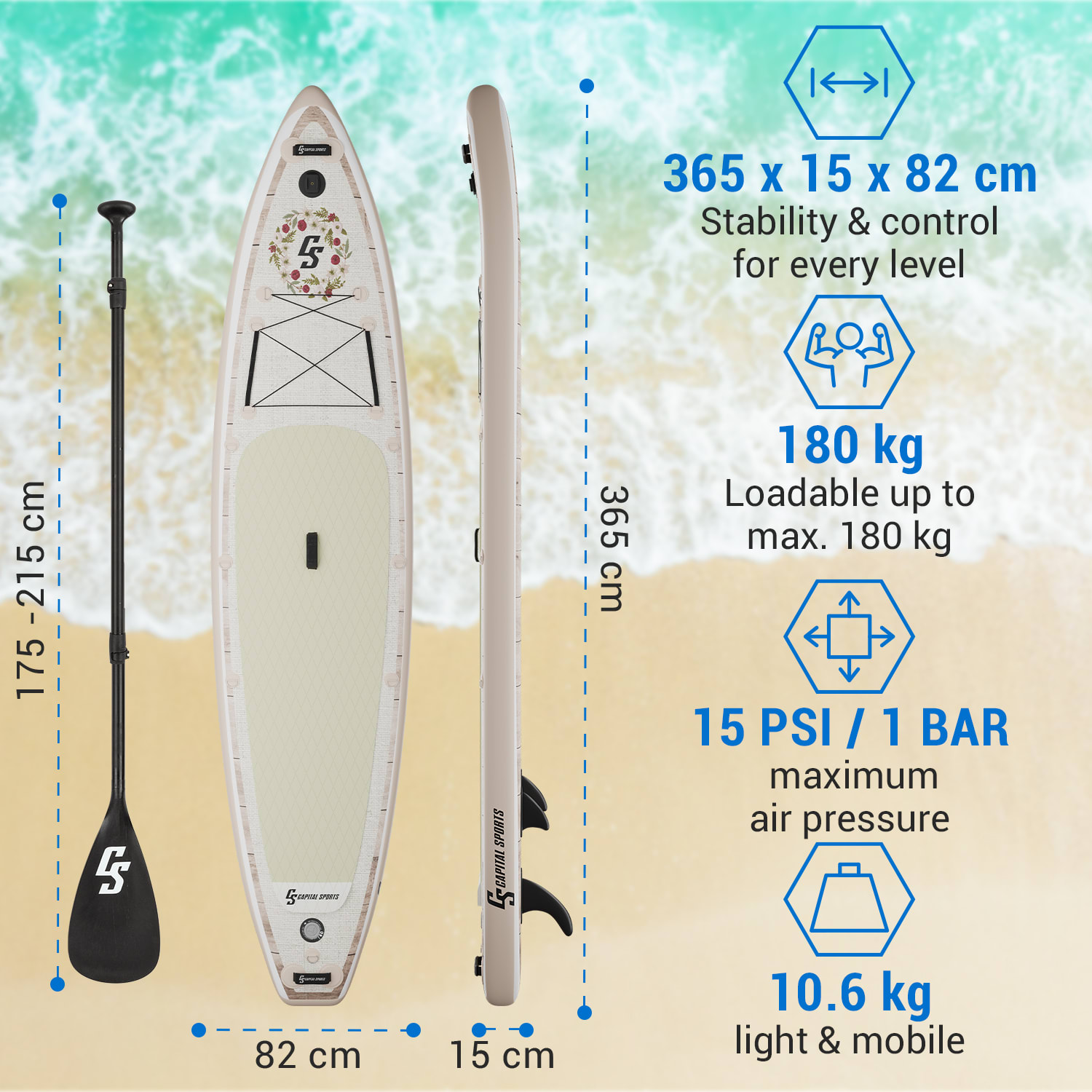 Capital Sports Kipu Allrounder 365, nafukovací Paddelboard, SUP board Set, cruiser – Obrázok 5