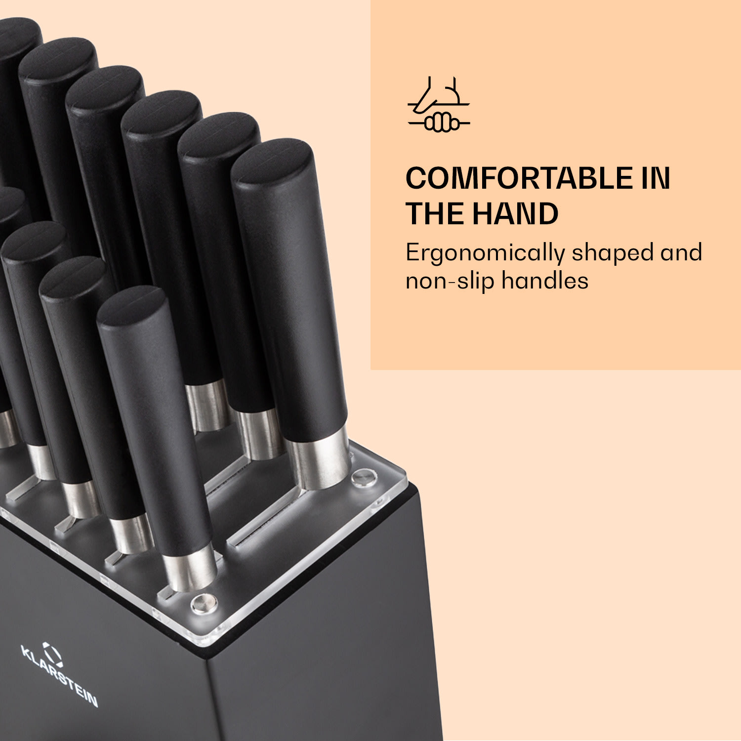 Klarstein Kitano XL, sada nožov s blokom, 13-dielna, 12 nožov, oceľ, luxusný drevený blok – Obrázok 5