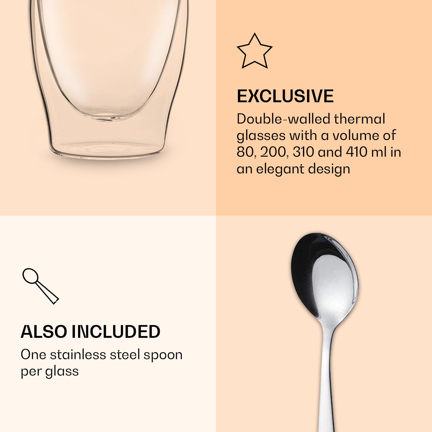 Feelino DUOS, dvojstenný pohár, 80, 200, 310, 400 ml, vrátane lyžičky – Obrázok 4