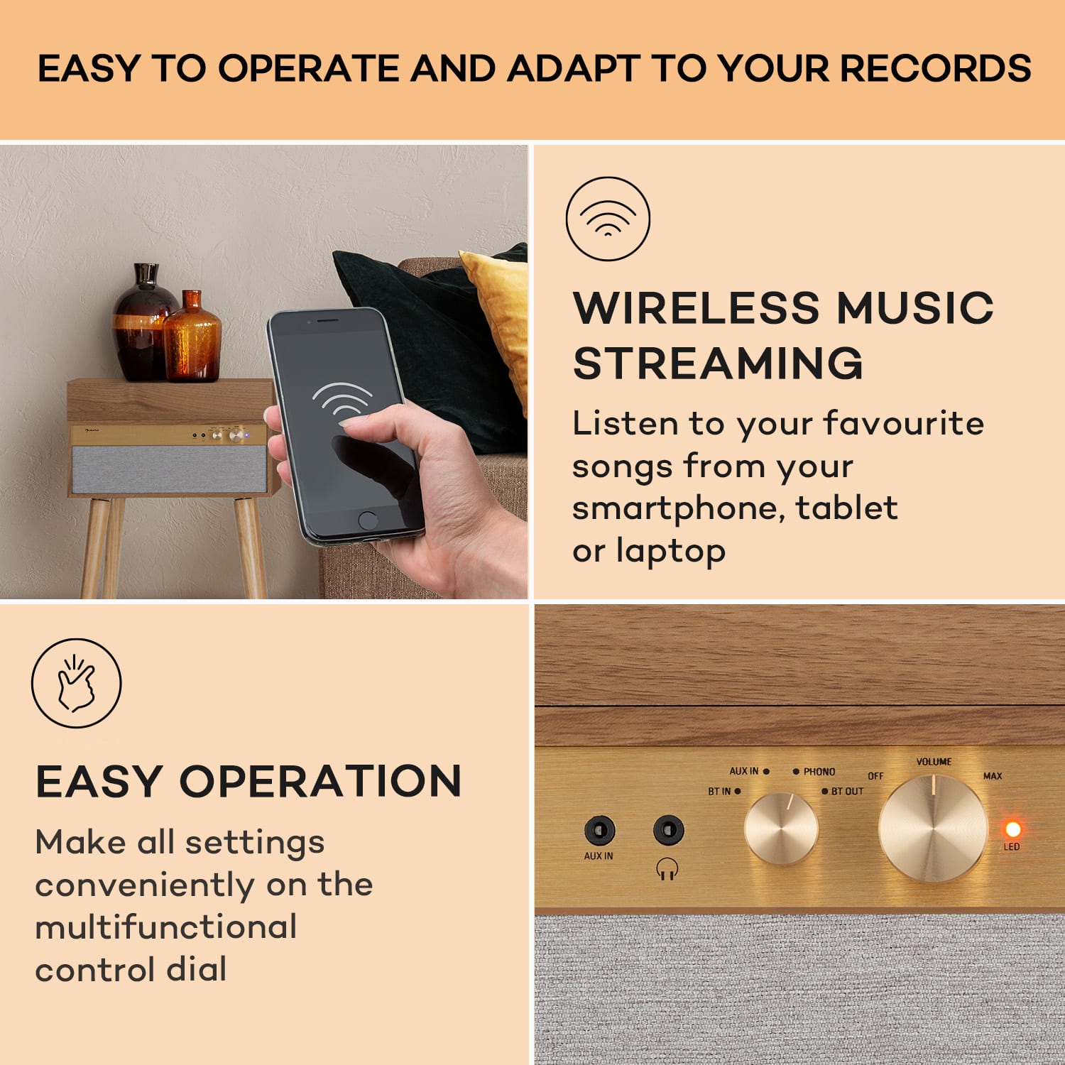 Auna Berklee TT Case, gramofónový prehrávač, remeňový pohon, 33 1/3, 45 a 78 otáčok/minútu, stereo reproduktory – Obrázok 3