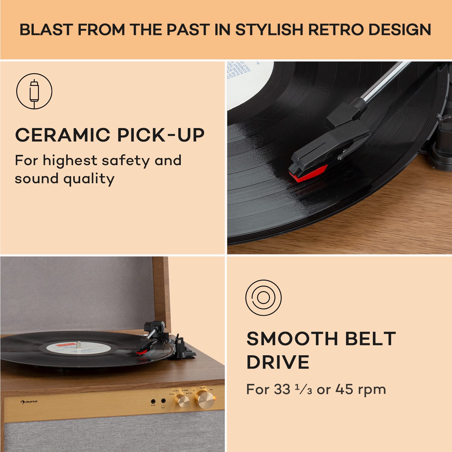 Auna Berklee TT Case, gramofónový prehrávač, remeňový pohon, 33 1/3, 45 a 78 otáčok/minútu, stereo reproduktory – Obrázok 5