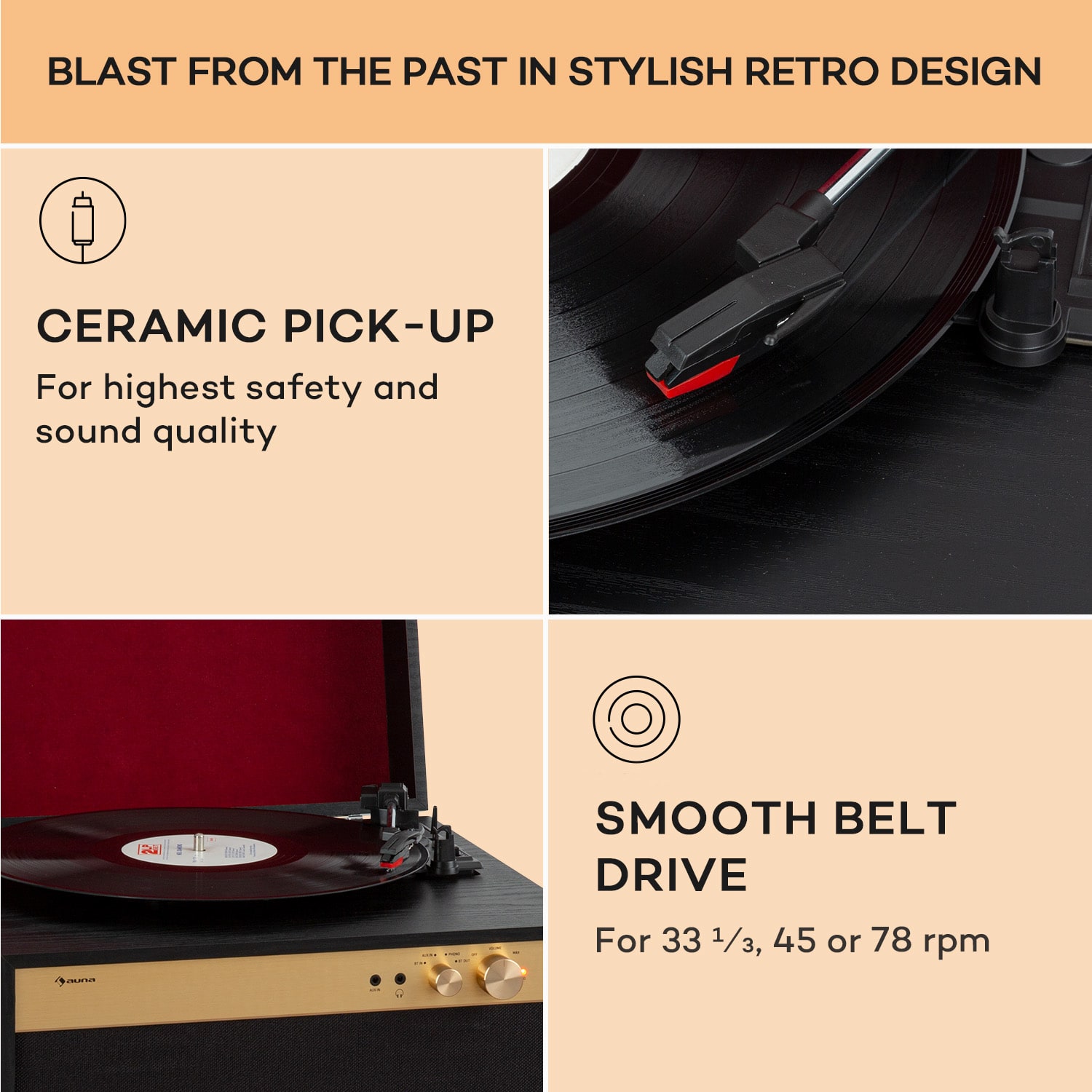 Auna Berklee TT Case, gramofónový prehrávač, remeňový pohon, 33 1/3, 45 a 78 otáčok/minútu, stereo reproduktory – Obrázok 5