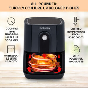 Klarstein Crisp-Pro, teplovzdušná fritéza, 1400 W, 2,8 l, 8 programov, časovač, nehrdzavejúca oceľ