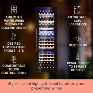Klarstein Vinsider 89 Trio, vstavaná vinotéka, 5-18°C, dotykový ovládací panel, drevené police