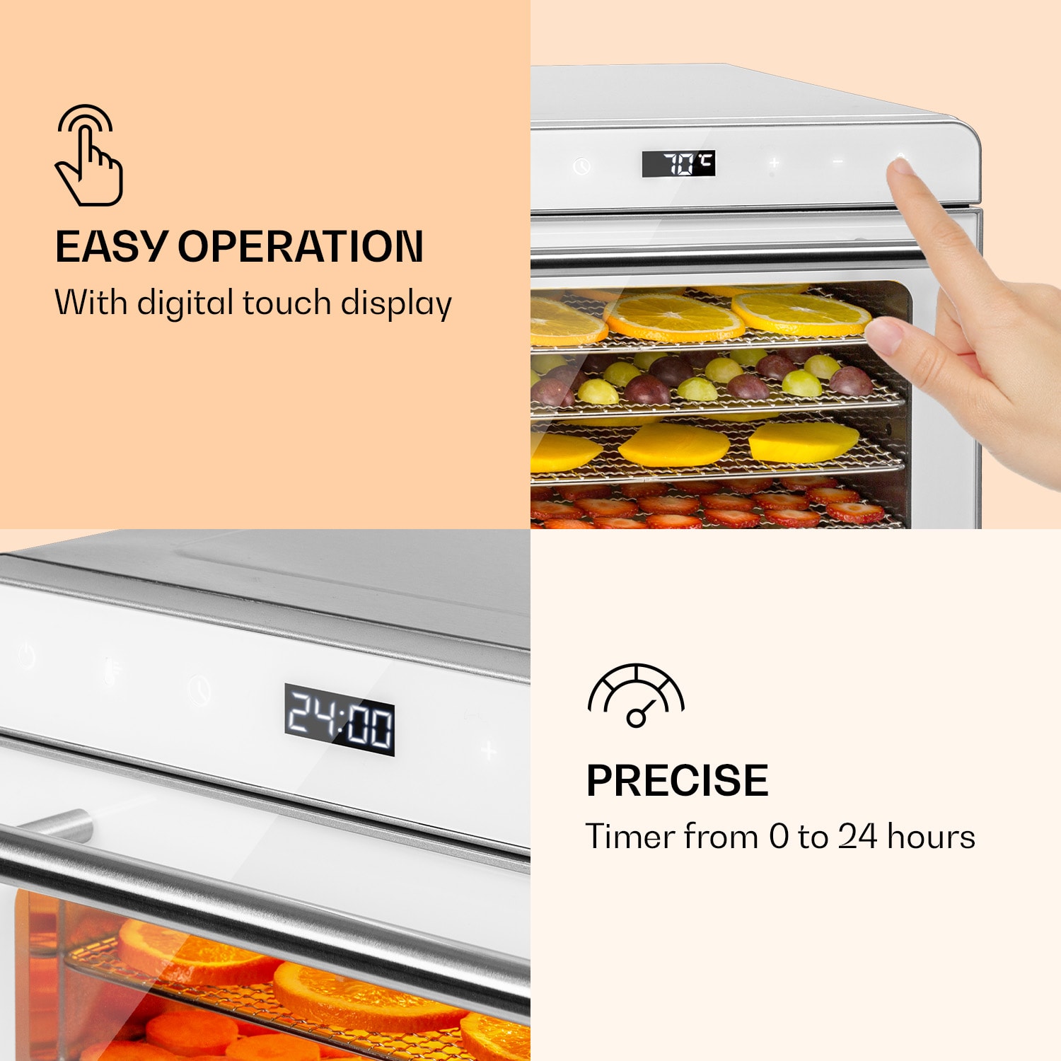 Klarstein Shaftesbury, automatická sušička potravín, 700 W, 35-85°C, časovač, digitálny dotykový displej – Obrázok 2