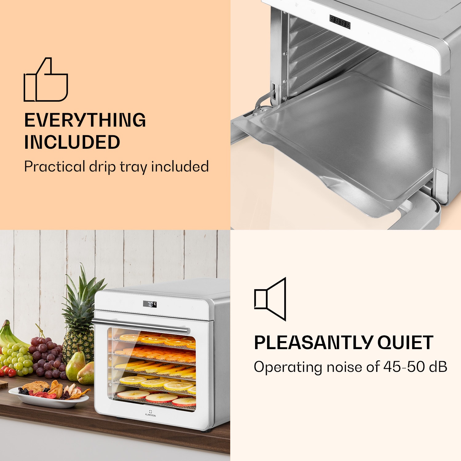 Klarstein Shaftesbury, automatická sušička potravín, 700 W, 35-85°C, časovač, digitálny dotykový displej – Obrázok 5