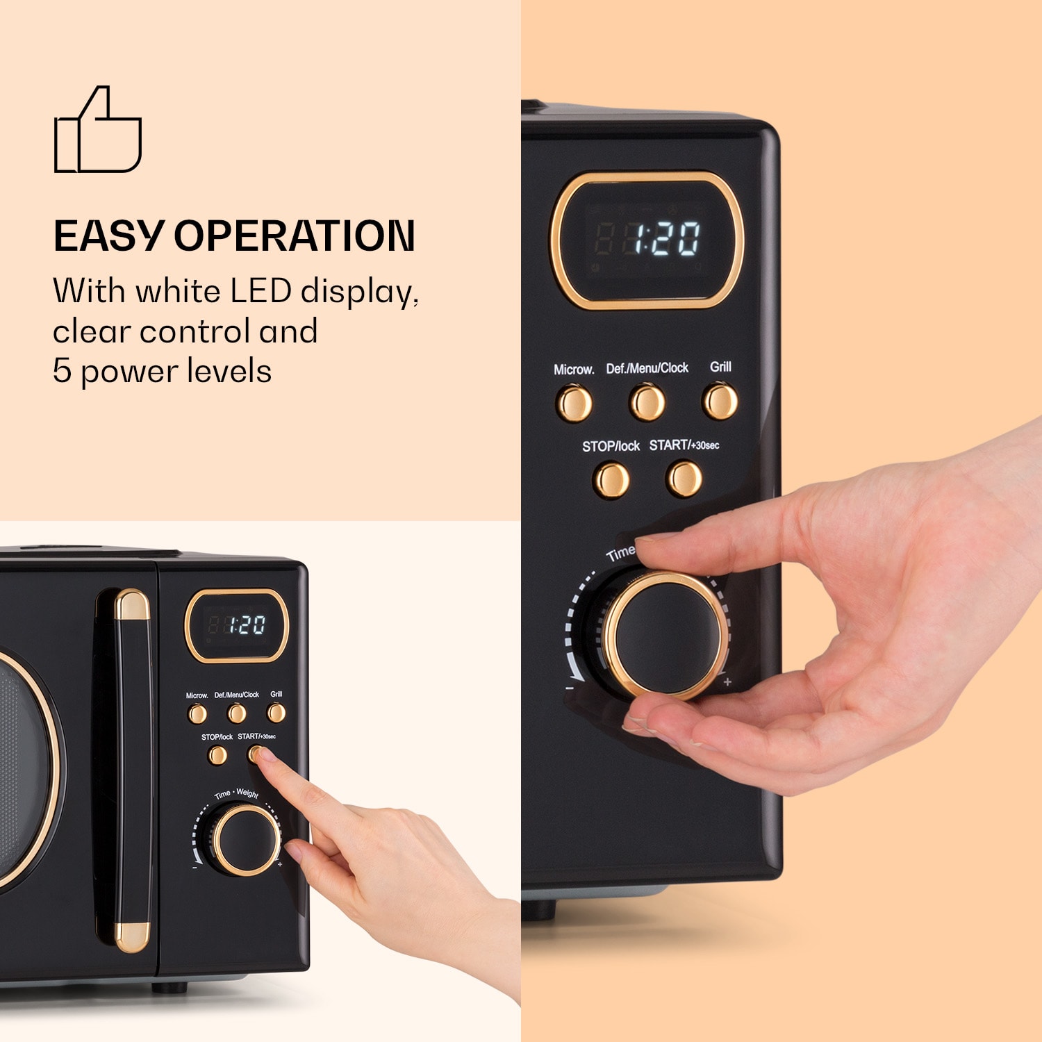 Klarstein Julieta, mikrovlnná rúra s grilom, 20 l, 700/800 W, Ø 25,5 cm, 8 programov – Obrázok 4