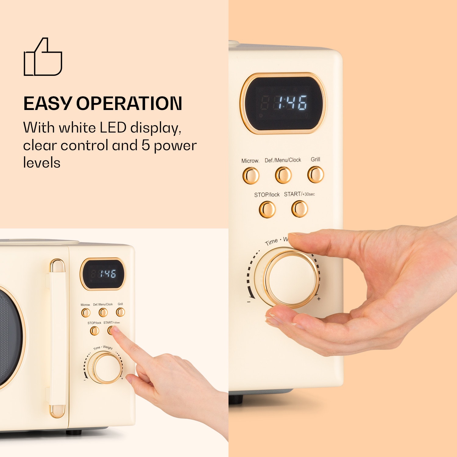 Klarstein Julieta, mikrovlnná rúra s grilom, 20 l, 700/800 W, Ø 25,5 cm, 8 programov – Obrázok 4