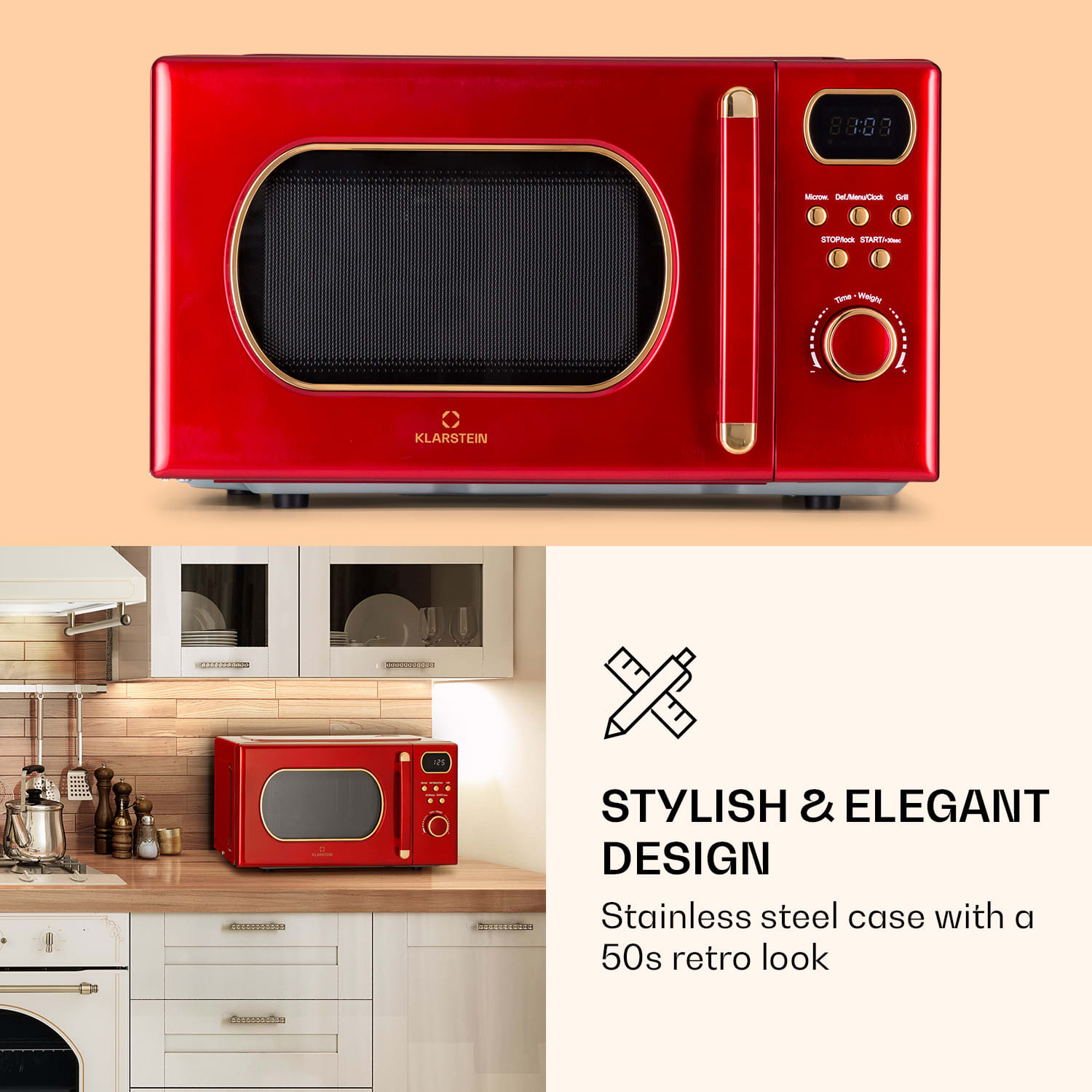 Klarstein Julieta, mikrovlnná rúra s grilom, 20 l, 700/800 W, Ø 25,5 cm, 8 programov – Obrázok 5