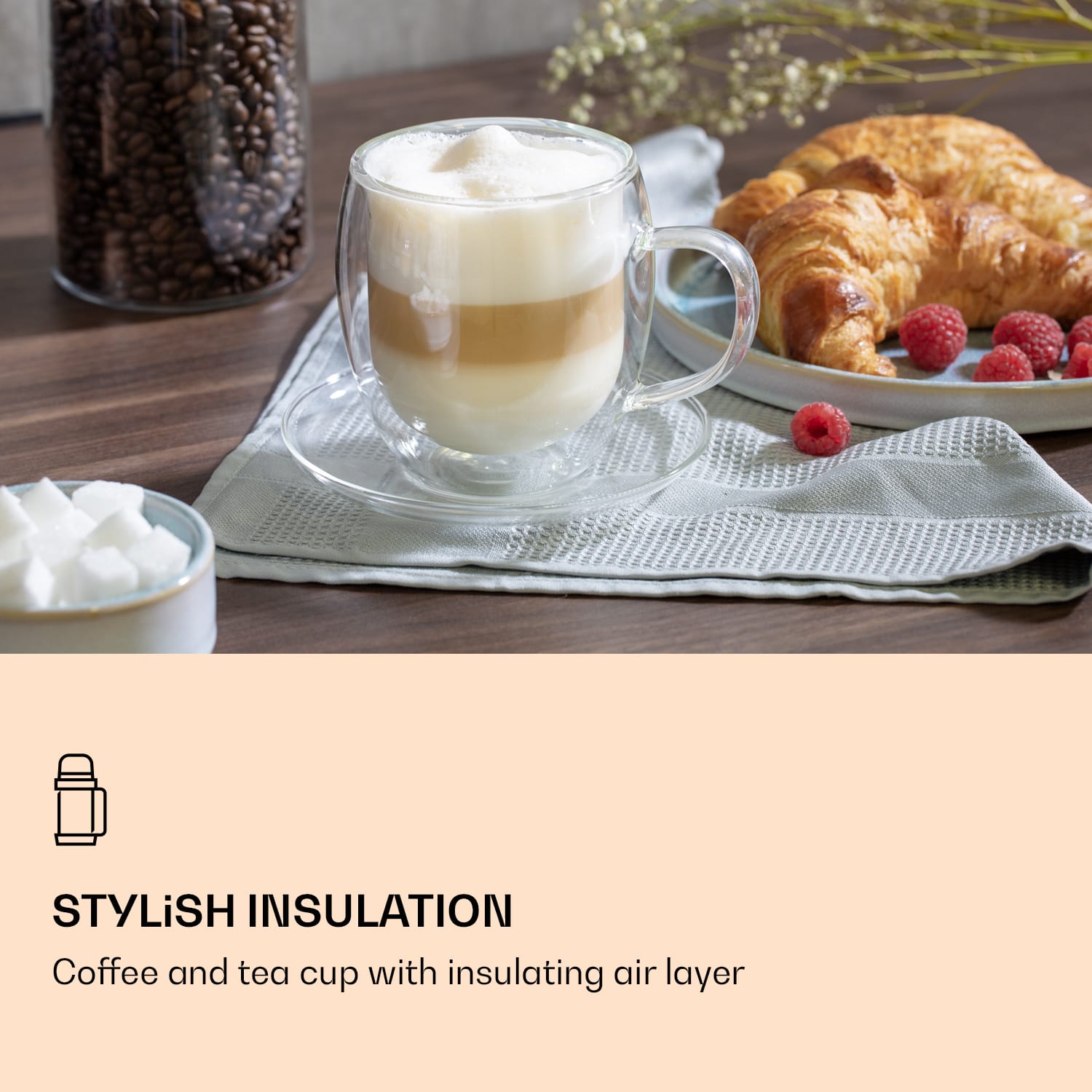 Feelino Pohár, Dvojstenný, Vysoko kvalitné borosilikátové sklo, 400 ml, Jedinečný