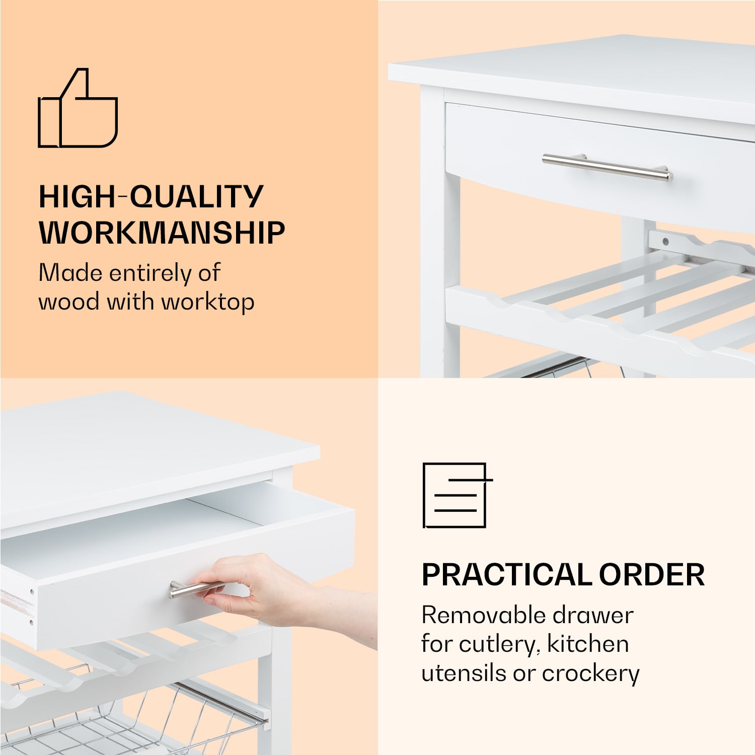 Klarstein Louisiana, servírovací vozík, kuchynský vozík, 5 poschodí, drevený držiak na utierky, mobilný – Obrázok 4