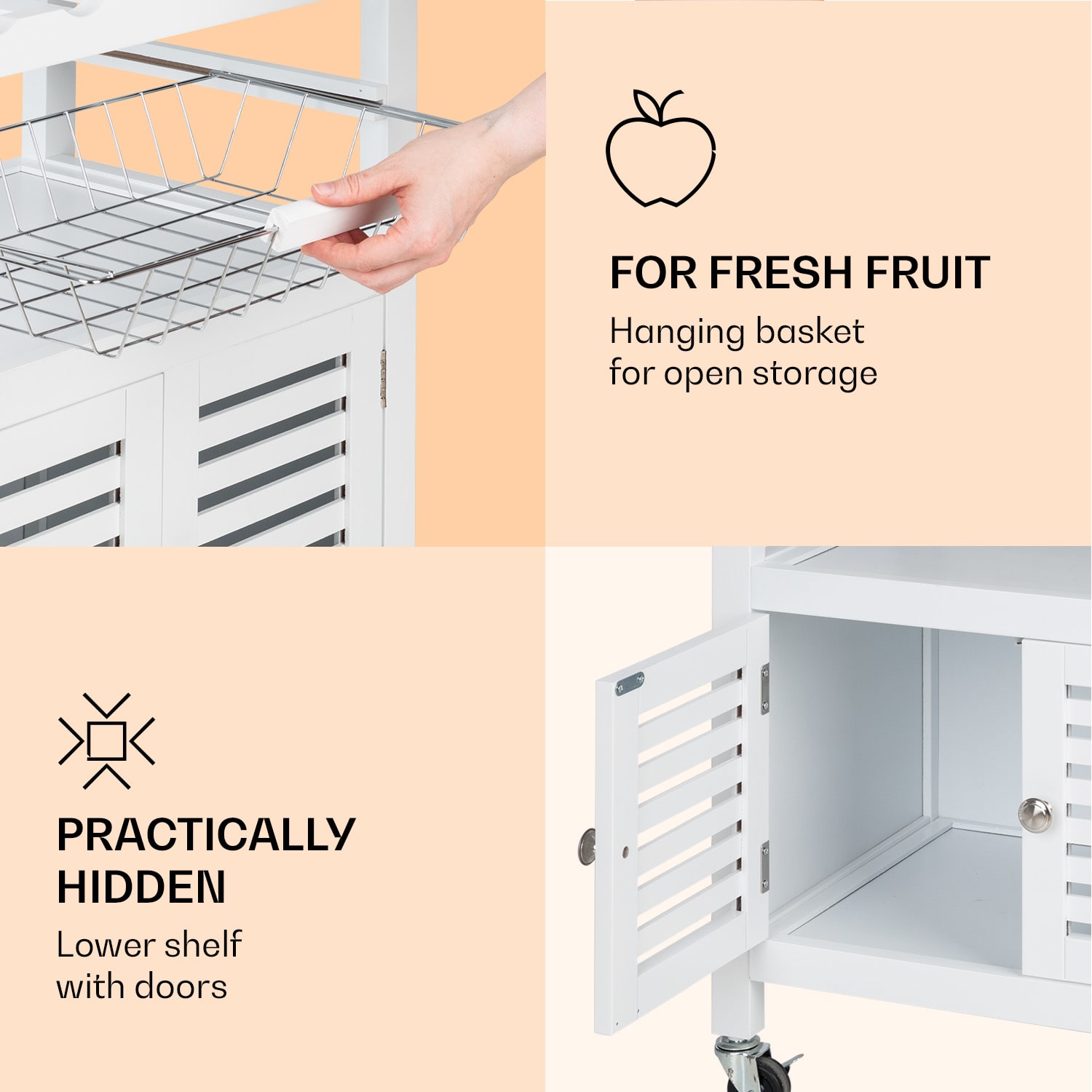 Klarstein Louisiana, servírovací vozík, kuchynský vozík, 5 poschodí, drevený držiak na utierky, mobilný – Obrázok 5