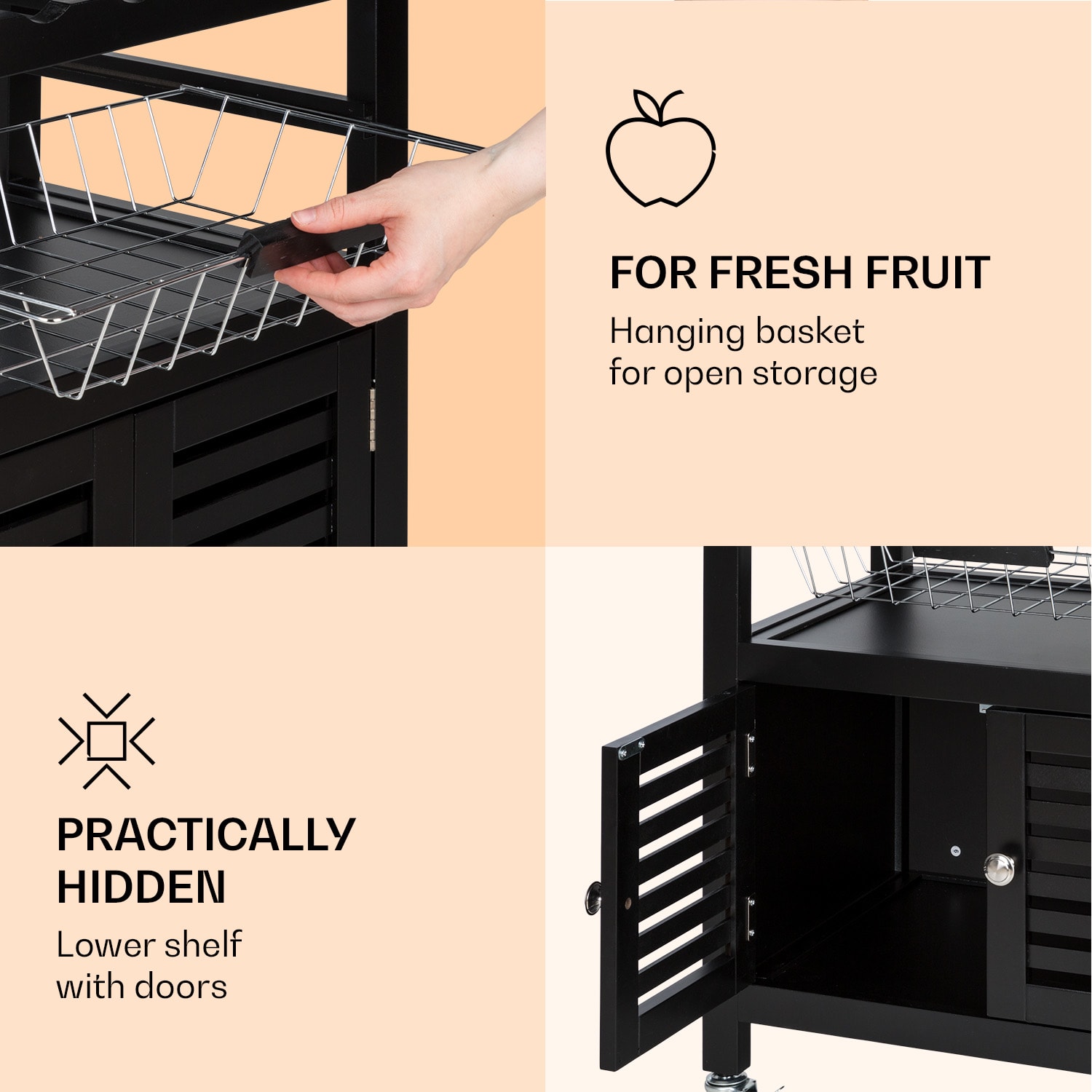 Klarstein Louisiana, servírovací vozík, kuchynský vozík, 5 poschodí, drevený držiak na utierky, mobilný – Obrázok 5