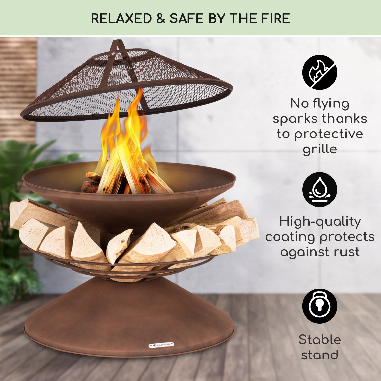 Blumfeldt Aguilera, ohnisko s grilom, Ø 65 cm, úložný priestor na drevo, oceľ – Obrázok 2