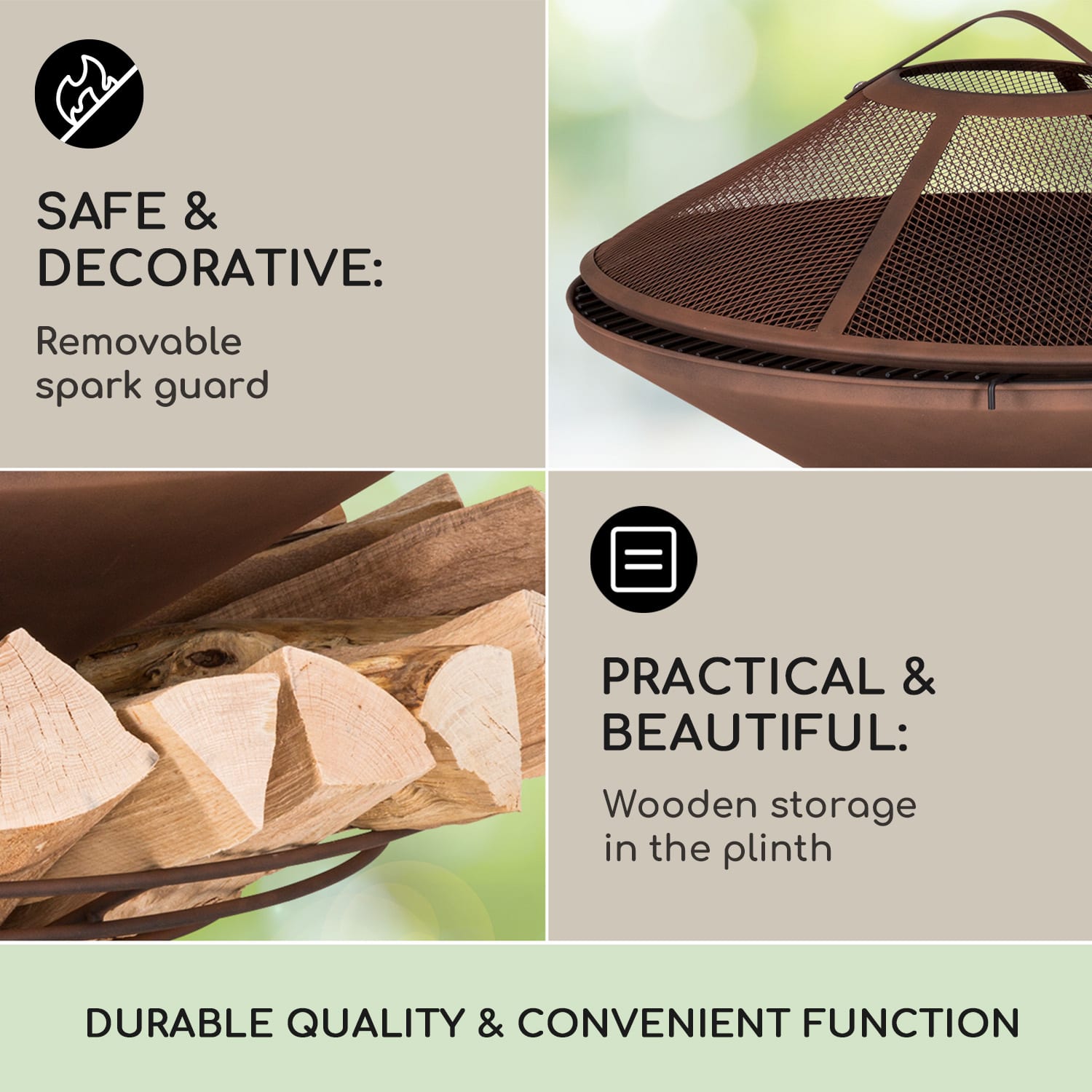 Blumfeldt Aguilera, ohnisko s grilom, Ø 65 cm, úložný priestor na drevo, oceľ – Obrázok 3