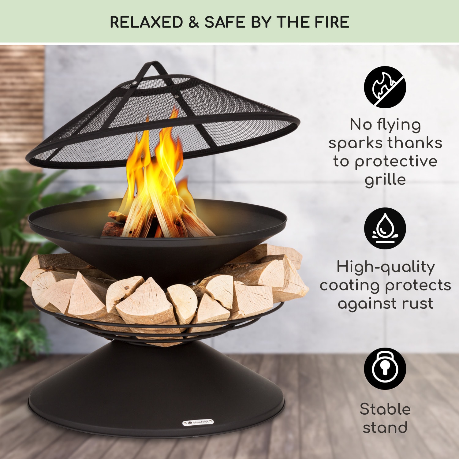 Blumfeldt Aguilera, ohnisko s grilom, Ø 65 cm, úložný priestor na drevo, oceľ – Obrázok 2