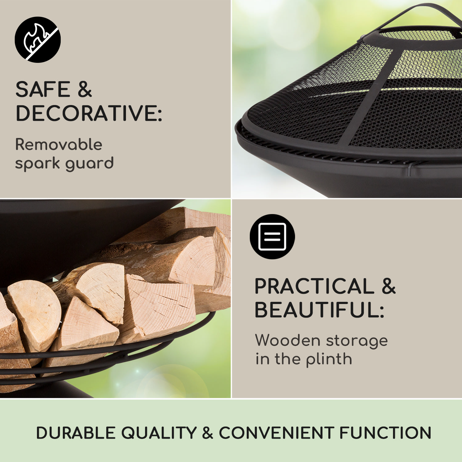 Blumfeldt Aguilera, ohnisko s grilom, Ø 65 cm, úložný priestor na drevo, oceľ – Obrázok 3