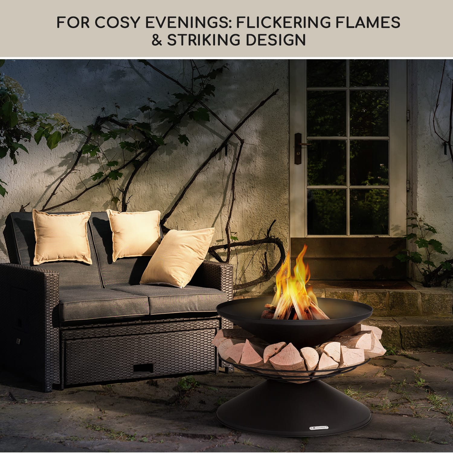 Blumfeldt Aguilera, ohnisko s grilom, Ø 65 cm, úložný priestor na drevo, oceľ – Obrázok 5