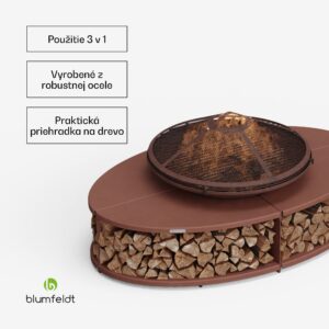Blumfeldt Firebowl Ebeko 3 v 1, možno použiť ako gril alebo stôl, grilovací rošt + ochrana proti iskrám