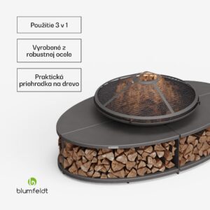 Blumfeldt Firebowl Ebeko 3 v 1, možno použiť ako gril alebo stôl, grilovací rošt + ochrana proti iskrám