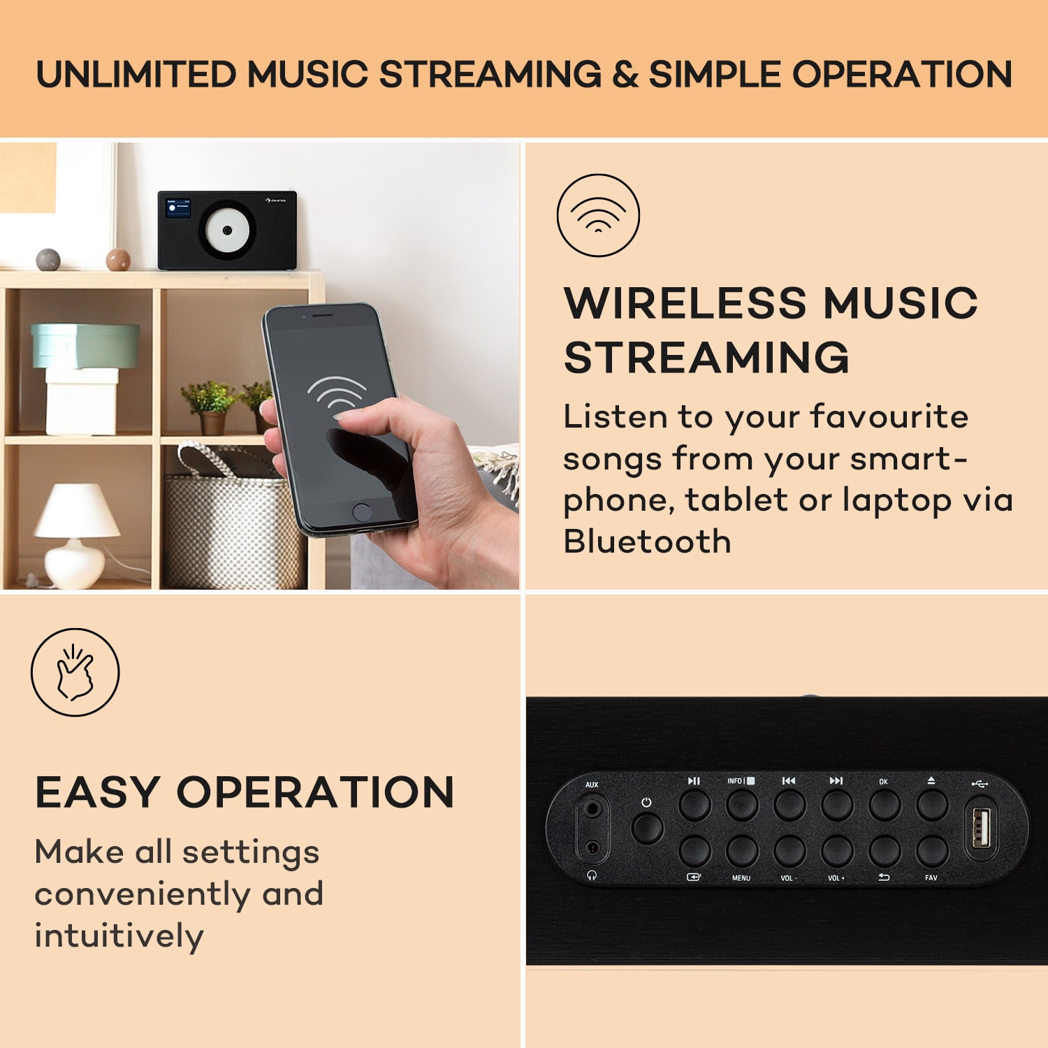 Auna Vertico Swing DAB | DAB+ rádio so Swing CD prehrávačom | FM/DAB+ | AUX | BT | USB – Obrázok 3