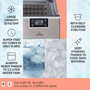 Klarstein Chios, výrobník ľadu, 20 kg/24 h, Auto-Clean, nádrž 3,2 l