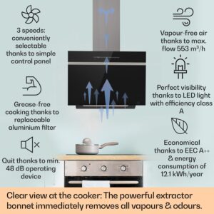 Klarstein Ava 60 Smart, digestor, 60cm, nástenný, WiFi, A++, 515 m³/h, dotykový displej