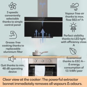 Klarstein Ava 90 Smart, digestor, 90 cm, nástenný, WiFi, A++, 515 m³/h, dotykový displej
