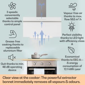 Klarstein Ava 90 Smart, digestor, 90 cm, nástenný, WiFi, A++, 515 m³/h, dotykový displej