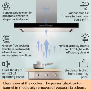 Klarstein Alinea 90 Smart, digestor, 90 cm, nástenný, WiFi, A++, 500 m³/h, dotykový displej