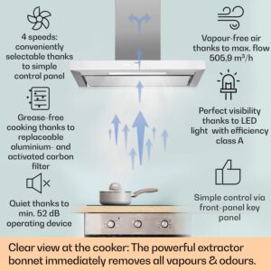 Klarstein Alinea 90 Smart, digestor, 90 cm, nástenný, WiFi, A++, 500 m³/h, dotykový displej