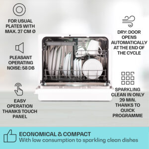 Klarstein Emerald 5 Slim, umývačka riadu, voľne stojaca, 7 programov, dotykové ovládanie