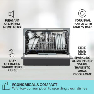 Klarstein Amazonia 6, umývačka riadu, 1300 W, na 6 súprav riadu, energet. trieda F, 49 dB, tlačidlové ovládanie