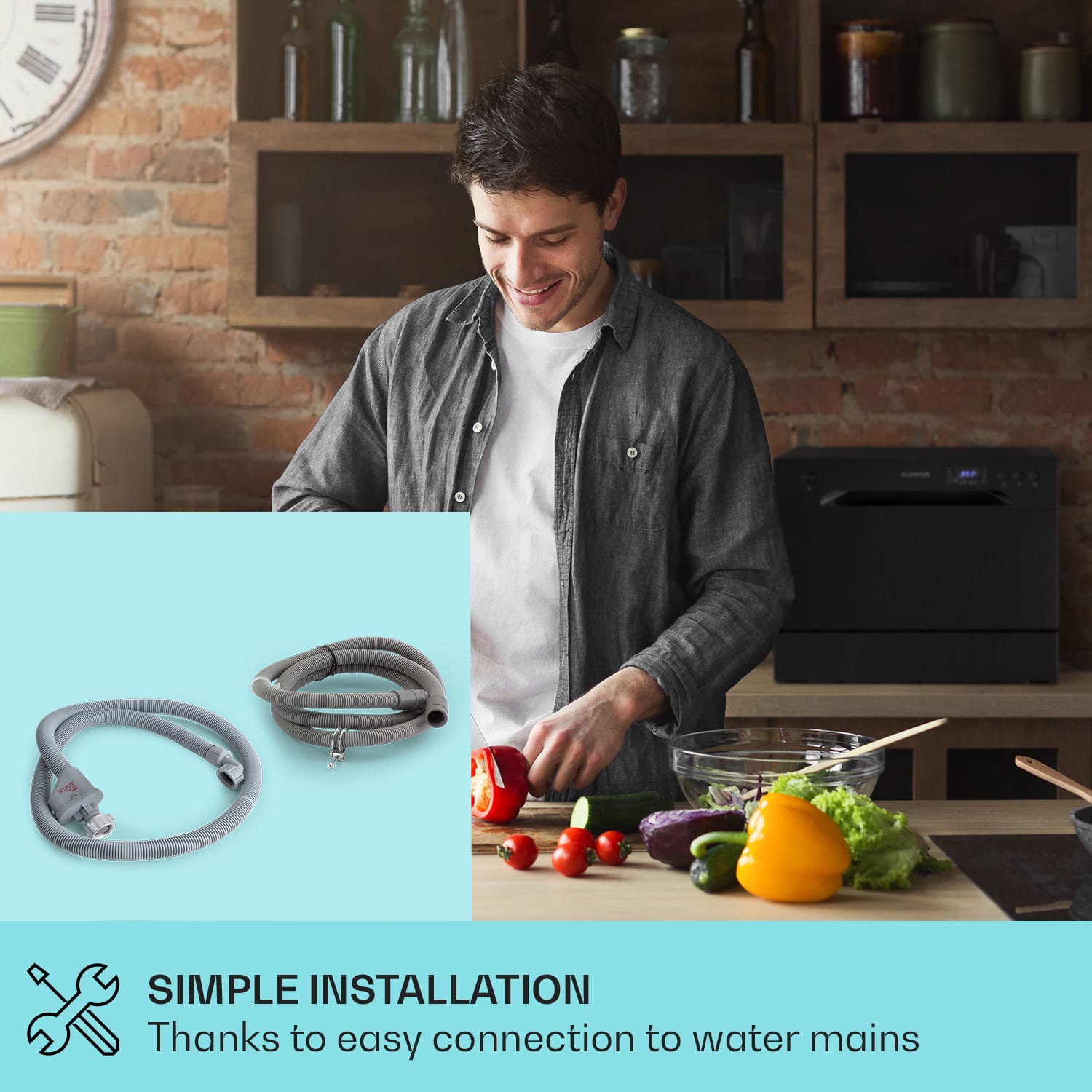 Klarstein Amazonia 6, umývačka riadu, 1300 W, na 6 súprav riadu, energet. trieda F, 49 dB, tlačidlové ovládanie – Obrázok 3