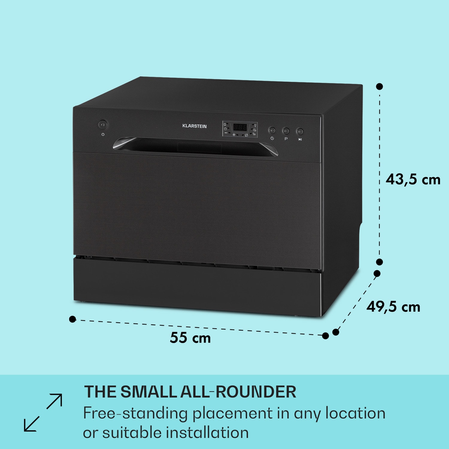 Klarstein Amazonia 6, umývačka riadu, 1300 W, na 6 súprav riadu, energet. trieda F, 49 dB, tlačidlové ovládanie – Obrázok 4