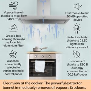 Klarstein Limelight, digestor, 120 cm, nástenný, 546,2 m³/h, nehrdzavejúca oceľ