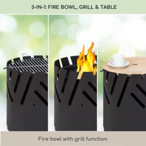 Blumfeldt Crown, ohnisko 3 v 1, Ø 46 cm, odolné voči vode a mrazu, grilovacia doska, grilovací rošt, bambusová doska