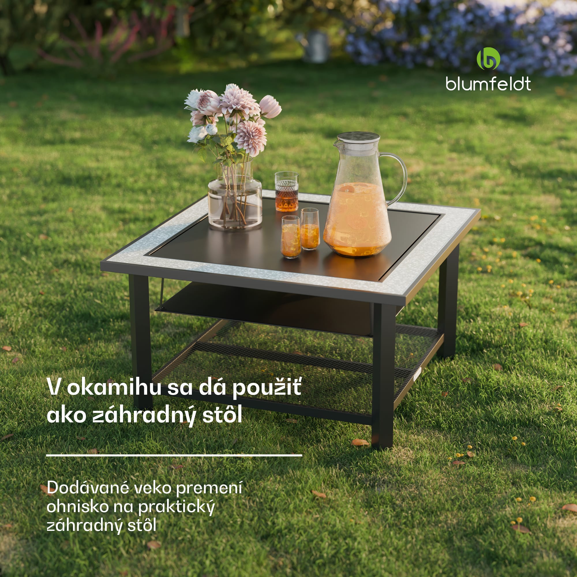 Blumfeldt Merano Avanzato 3 v 1, ohnisko s funkciou grilu, dá sa použiť ako stôl, 87 x 87 cm – Obrázok 3