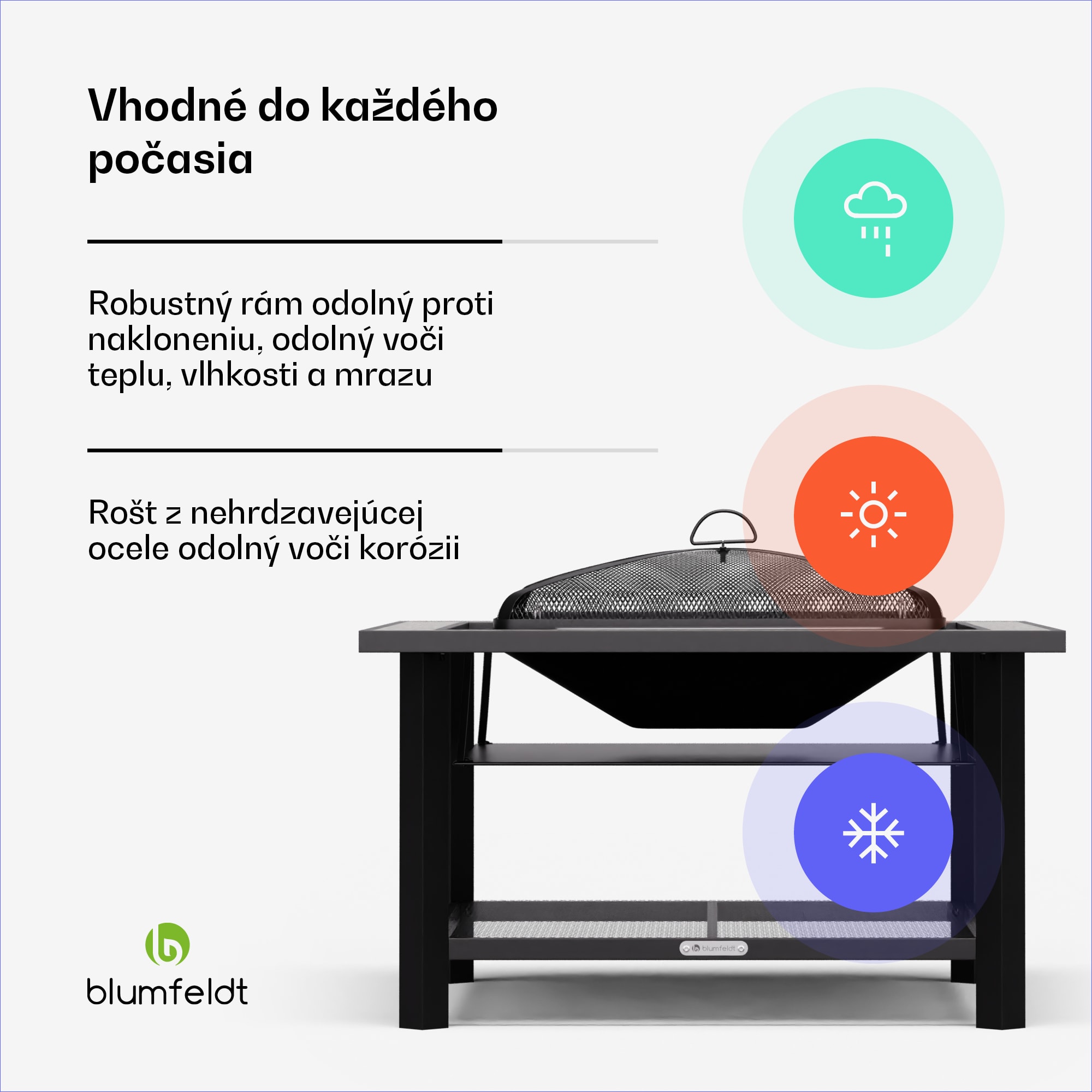 Blumfeldt Merano Avanzato 3 v 1, ohnisko s funkciou grilu, dá sa použiť ako stôl, 87 x 87 cm – Obrázok 4