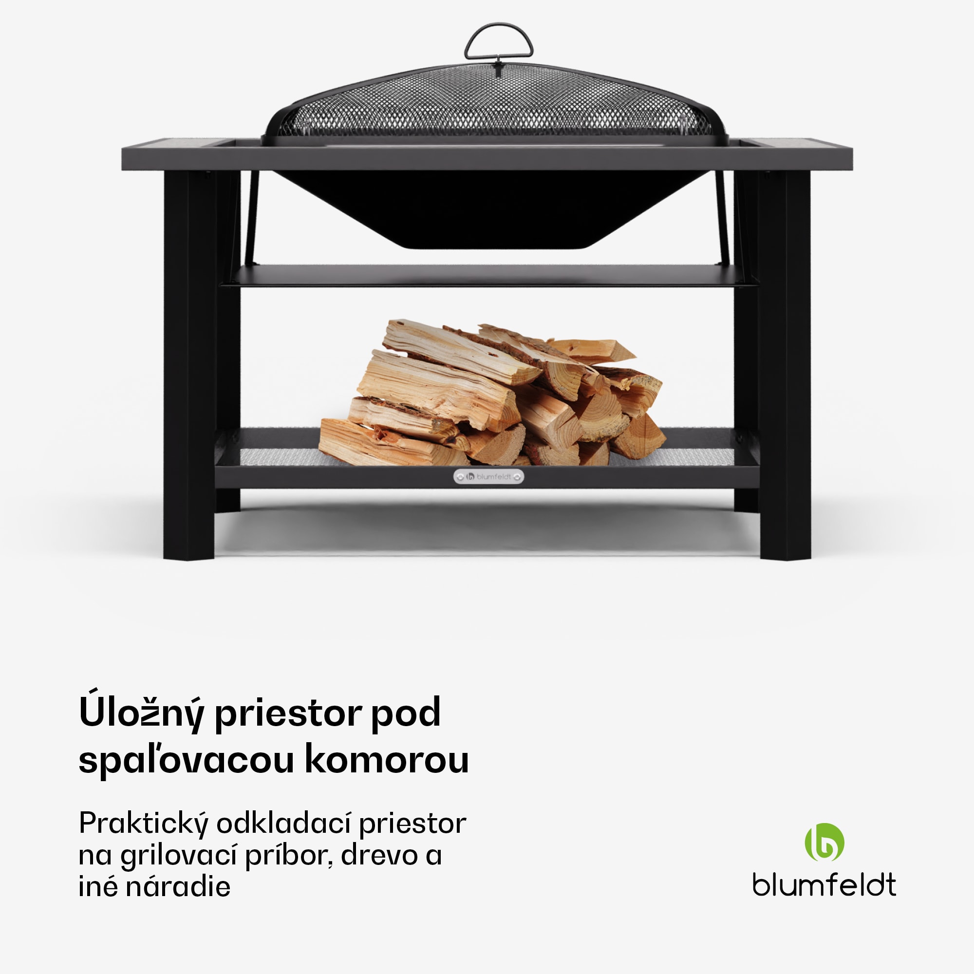 Blumfeldt Merano Avanzato 3 v 1, ohnisko s funkciou grilu, dá sa použiť ako stôl, 87 x 87 cm – Obrázok 5