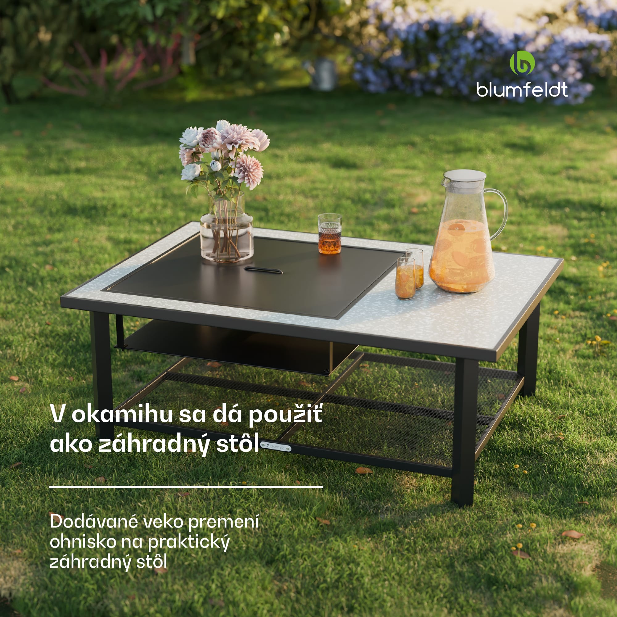 Blumfeldt Merano Avanzato L, ohnisko 3 v 1 s funkciou grilu, dá sa použiť ako stôl, 122 x 87 cm – Obrázok 3