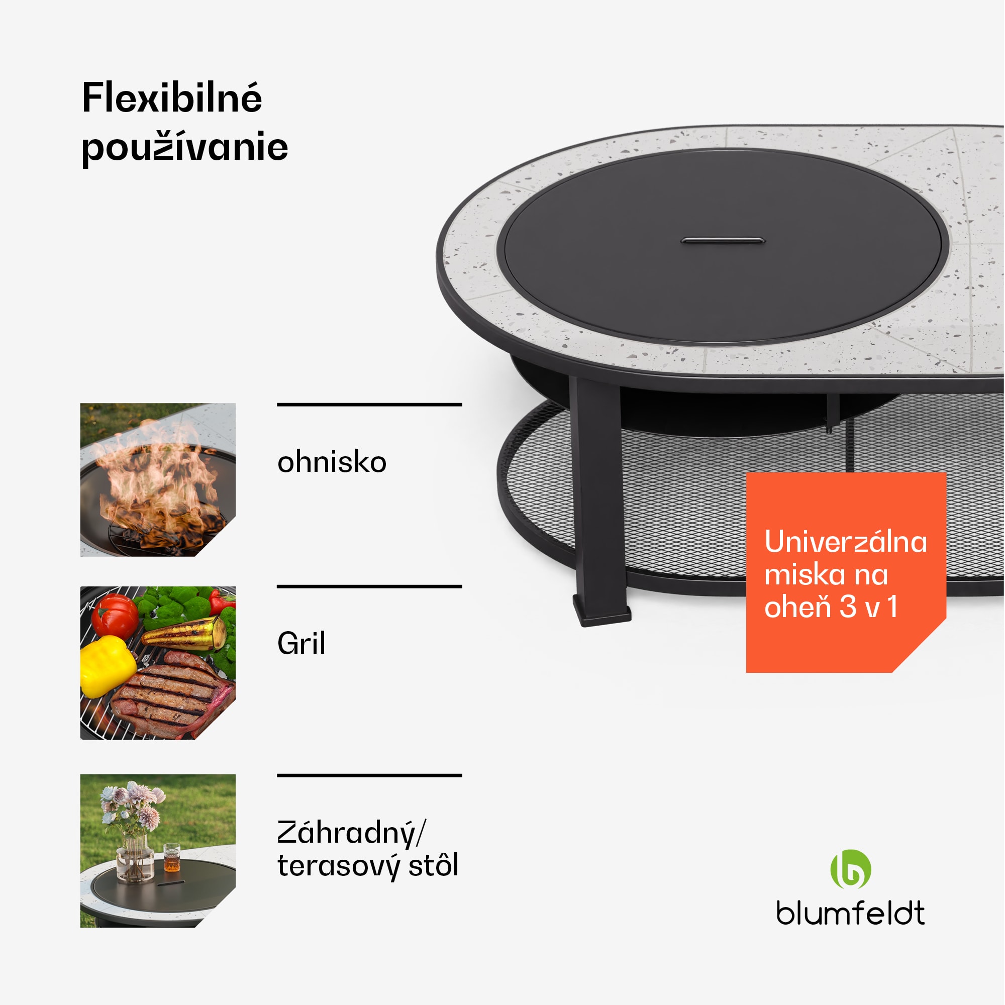 Blumfeldt Merano Circolo L, ohnisko 3 v 1, s funkciou grilu, dá sa použiť ako stôl, 122 x 87 cm – Obrázok 2