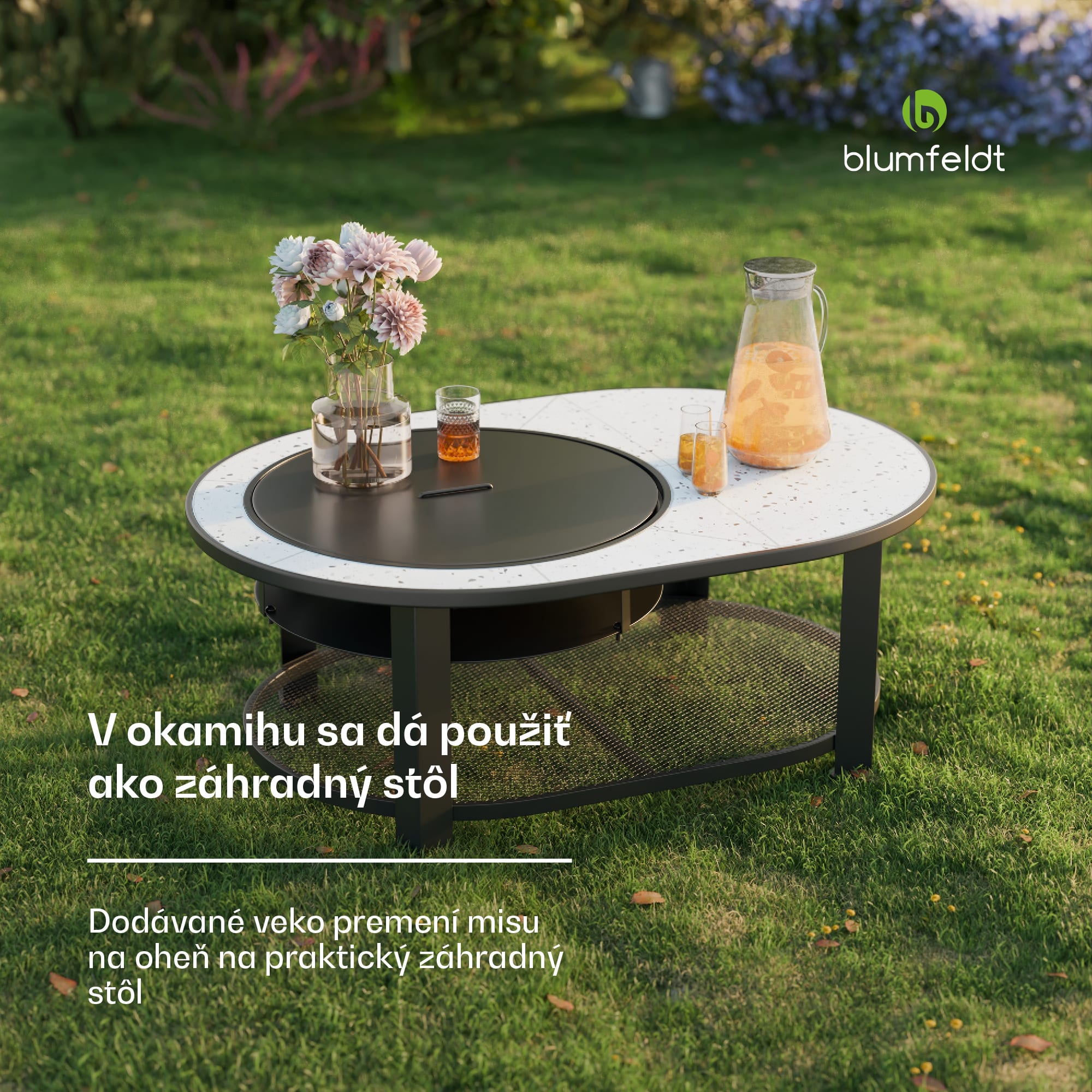 Blumfeldt Merano Circolo L, ohnisko 3 v 1, s funkciou grilu, dá sa použiť ako stôl, 122 x 87 cm – Obrázok 3
