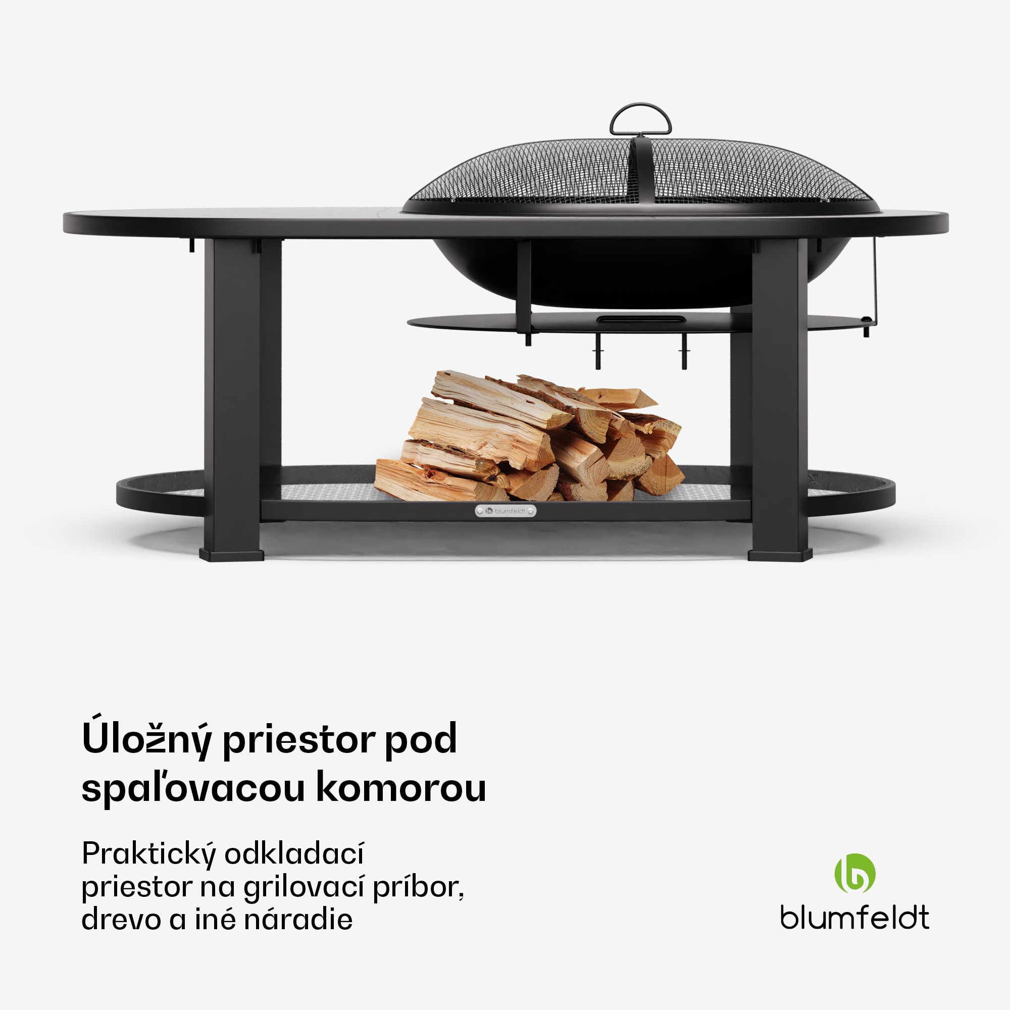 Blumfeldt Merano Circolo L, ohnisko 3 v 1, s funkciou grilu, dá sa použiť ako stôl, 122 x 87 cm – Obrázok 5