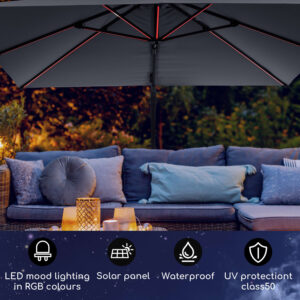 Blumfeldt Arles, slnečník, 300 x 300 cm, polyester, UV 50+, vodoodpudivý, LED svetlo