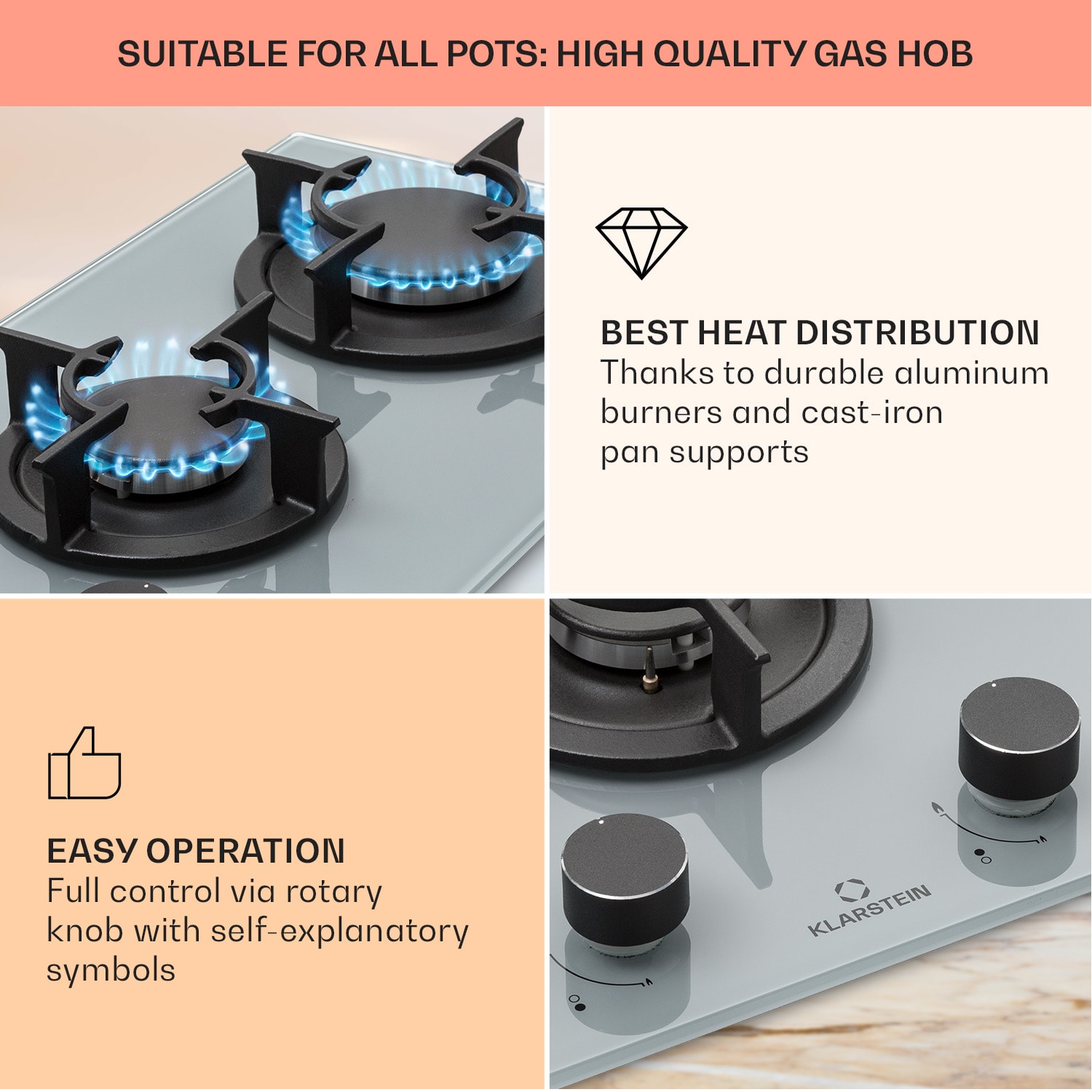 Klarstein Firetale, plynová varná doska, 2 hliníkové horáky, zemný plyn/propán – Obrázok 3