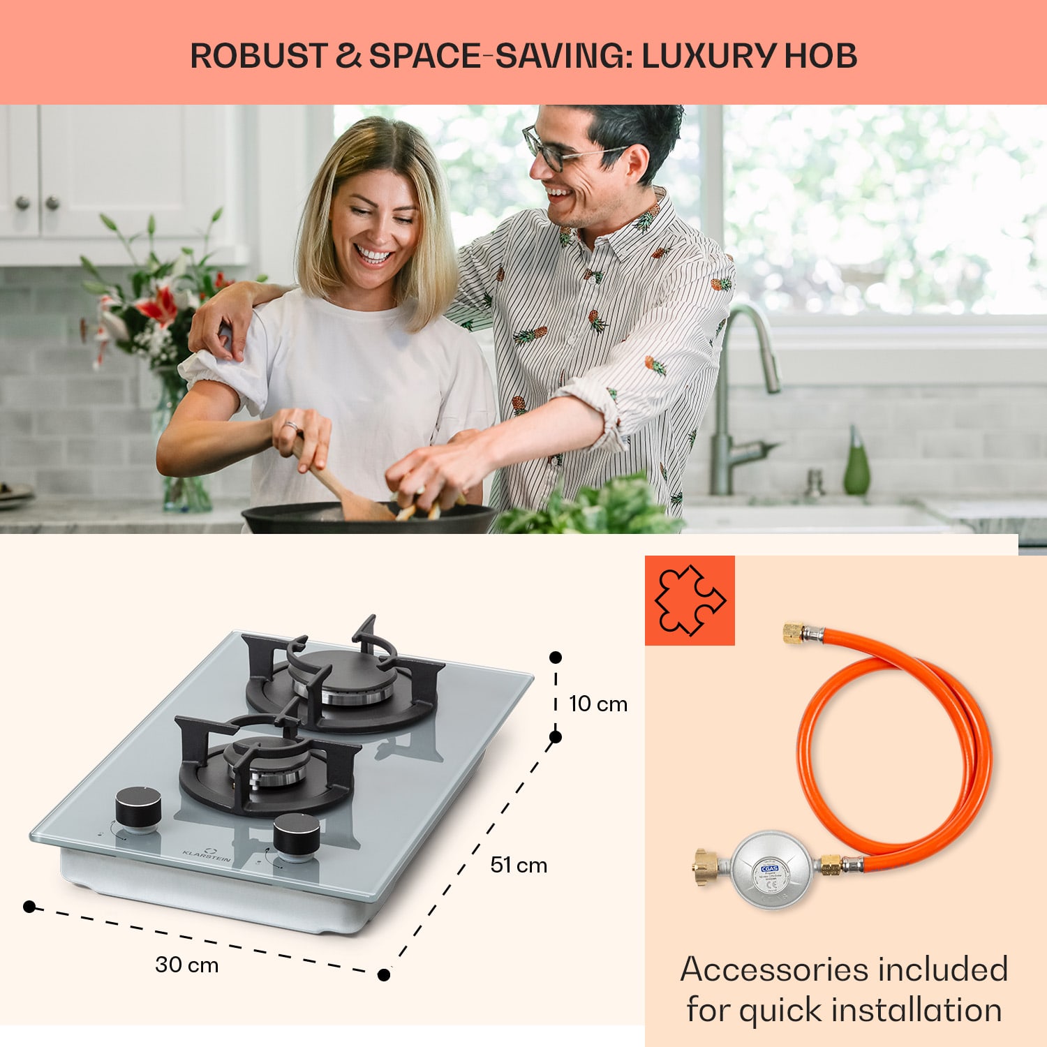 Klarstein Firetale, plynová varná doska, 2 hliníkové horáky, zemný plyn/propán – Obrázok 5